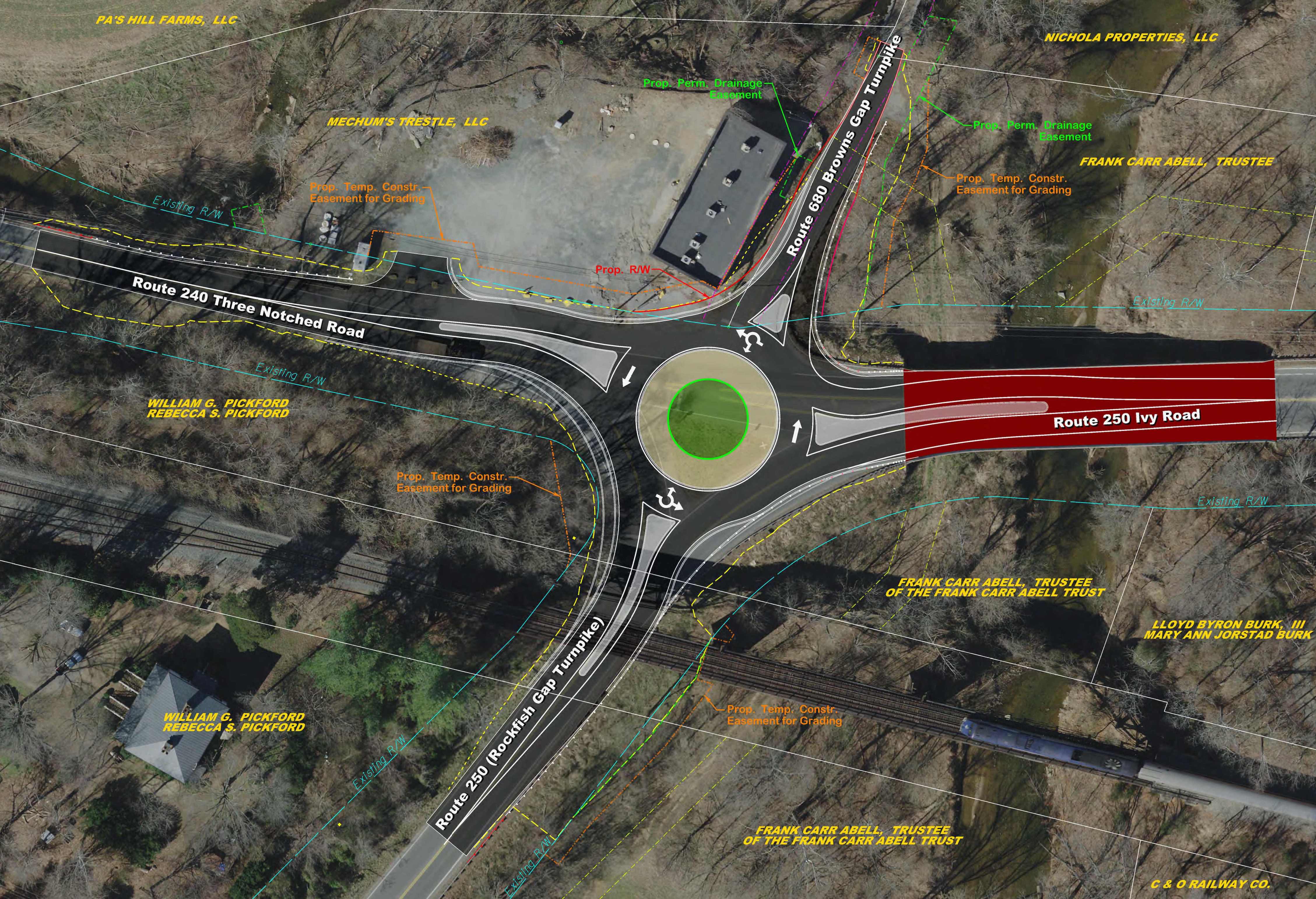 Proposed roundabout at Routes 240/250/680 intersection