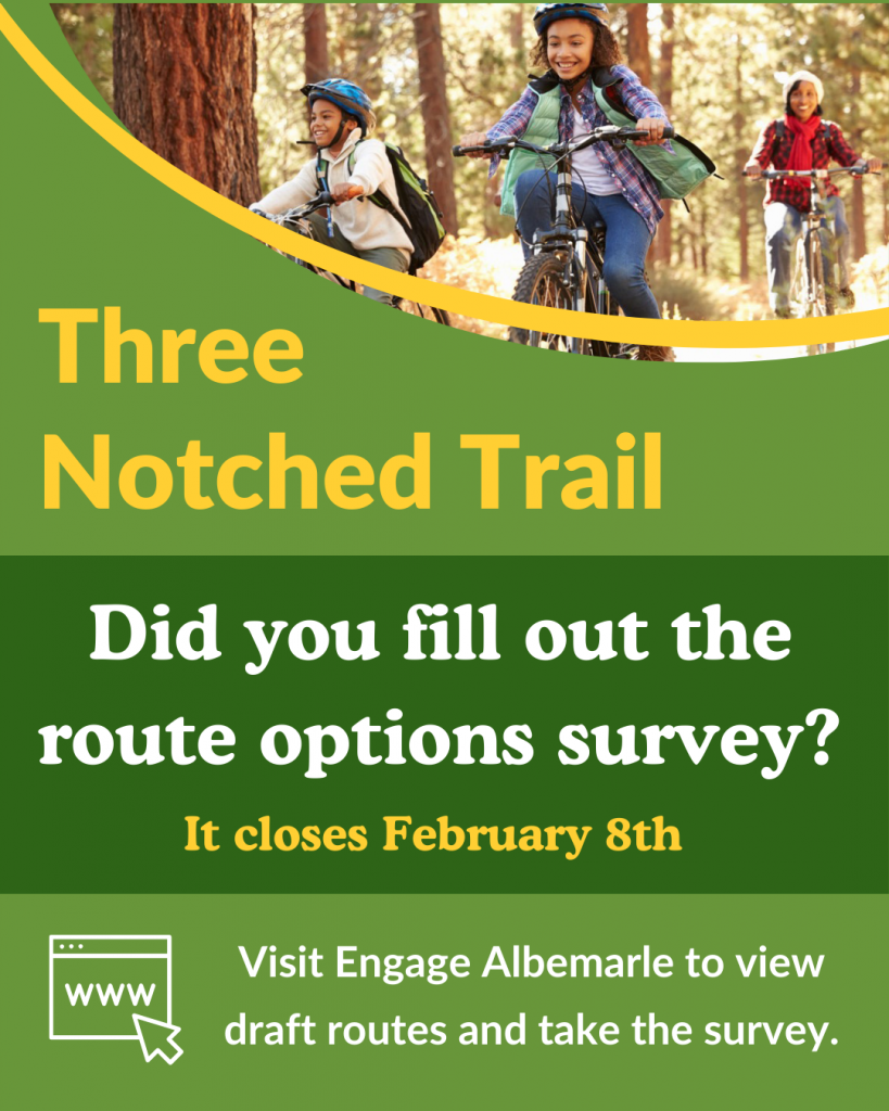 Three Notched Trail route options survey reminder.